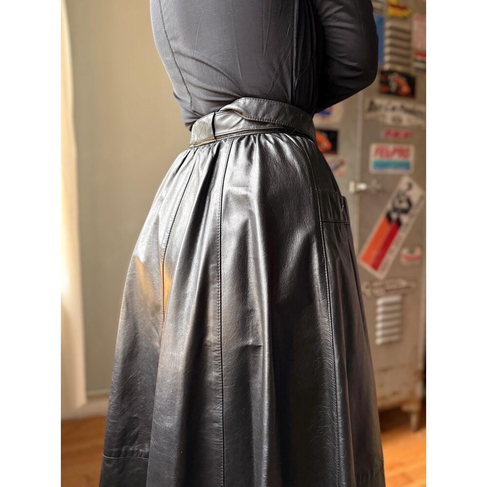 Vintage 70s Saks Fifth Avenue Leather Maxi Skirt | XS 25" - Picture 6 of 8